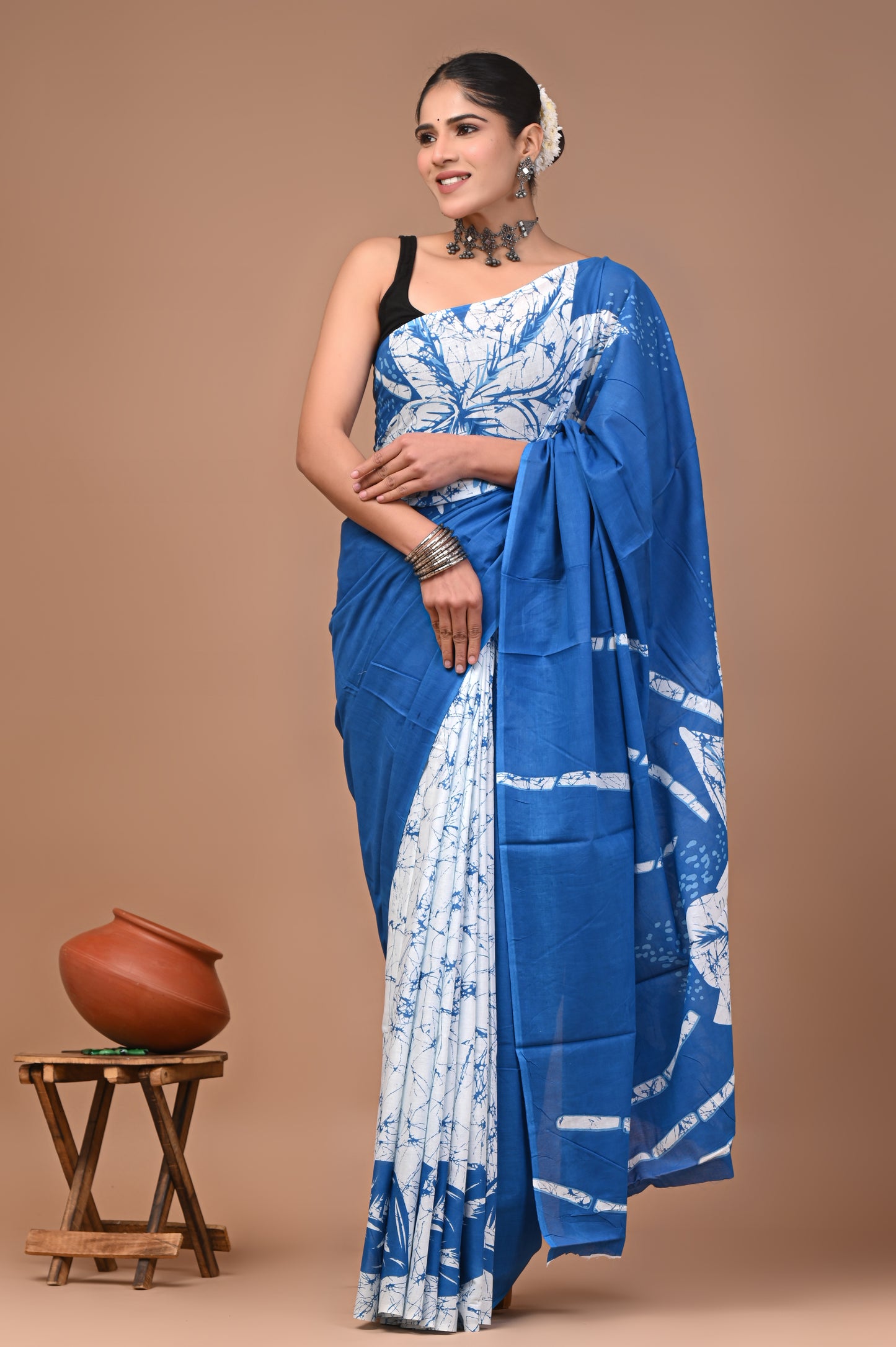 Printed Pure Cotton Mulmul Saree With Blouse
