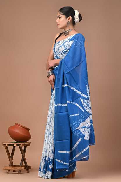 Printed Pure Cotton Mulmul Saree With Blouse