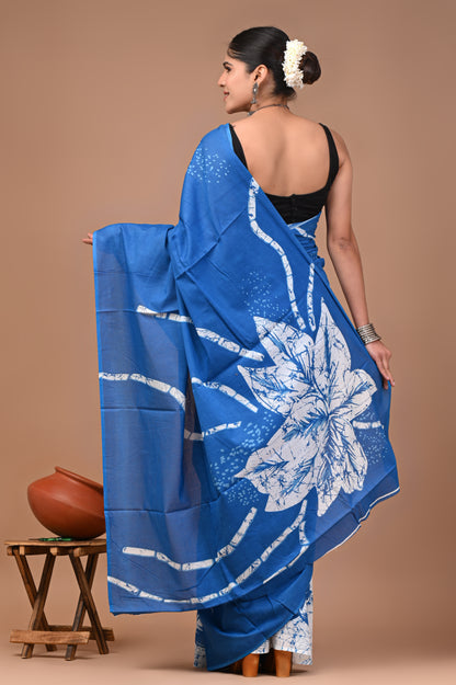 Printed Pure Cotton Mulmul Saree With Blouse
