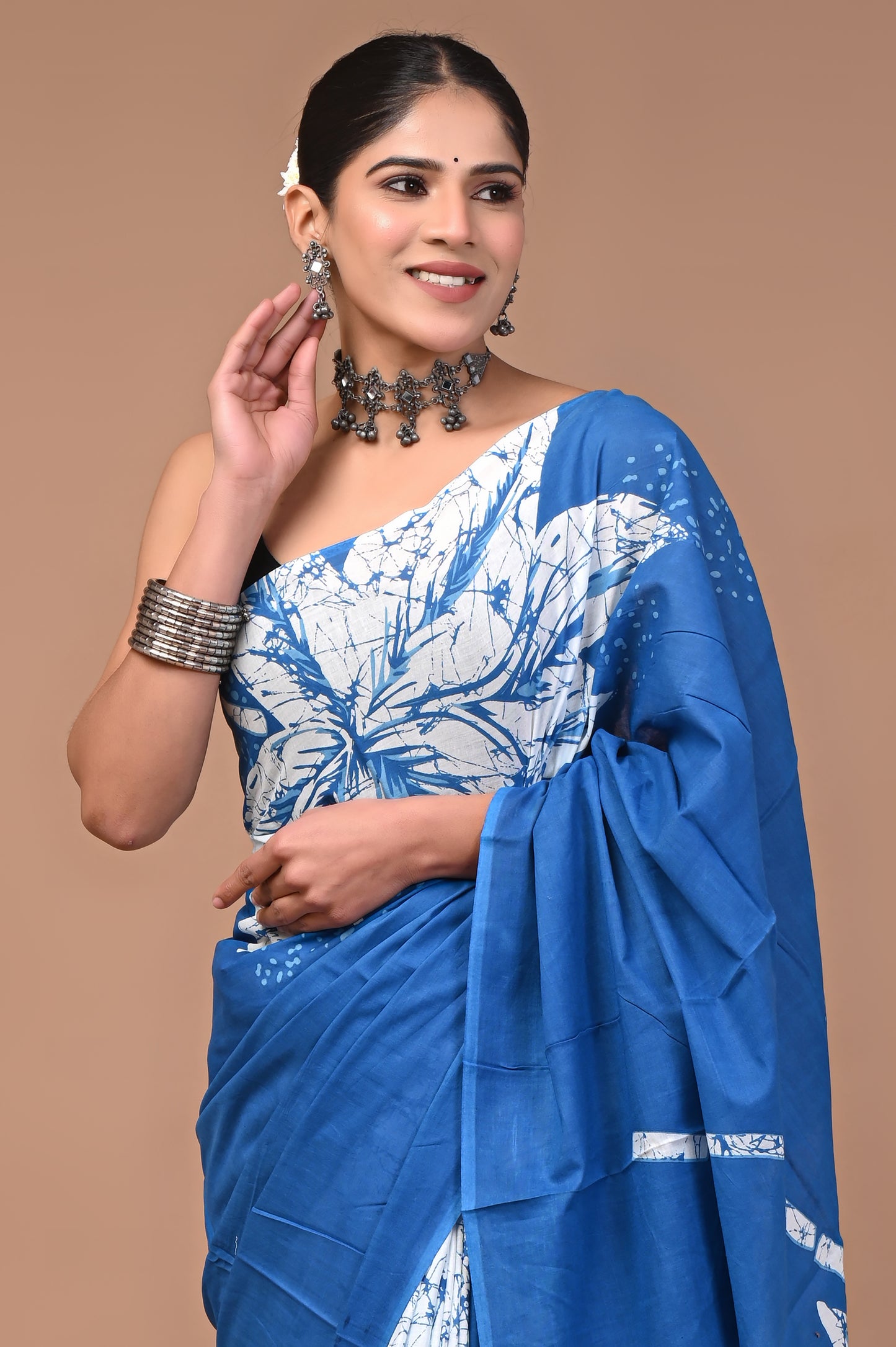 Printed Pure Cotton Mulmul Saree With Blouse