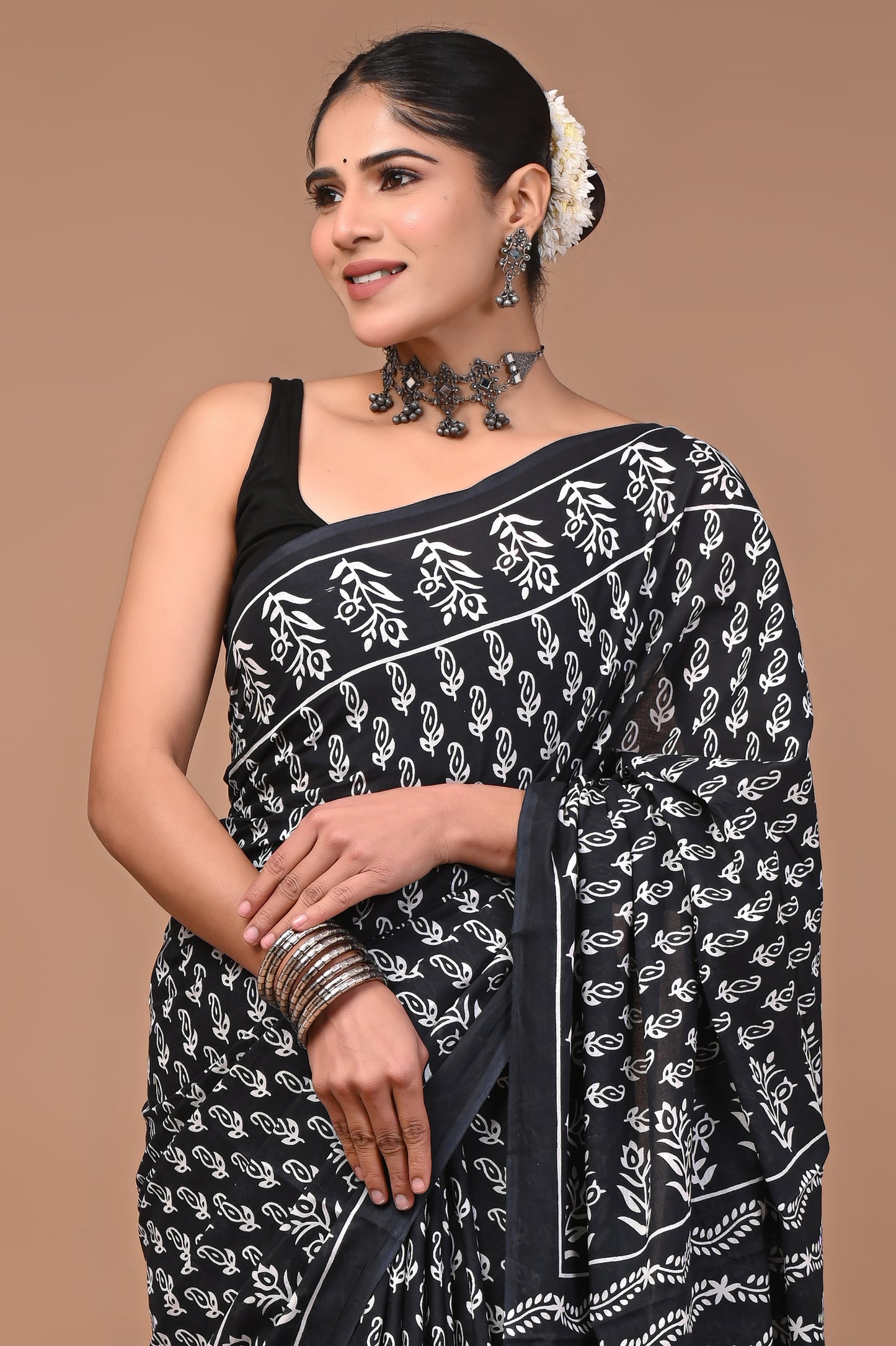 Printed Pure Cotton Mulmul Saree With Blouse