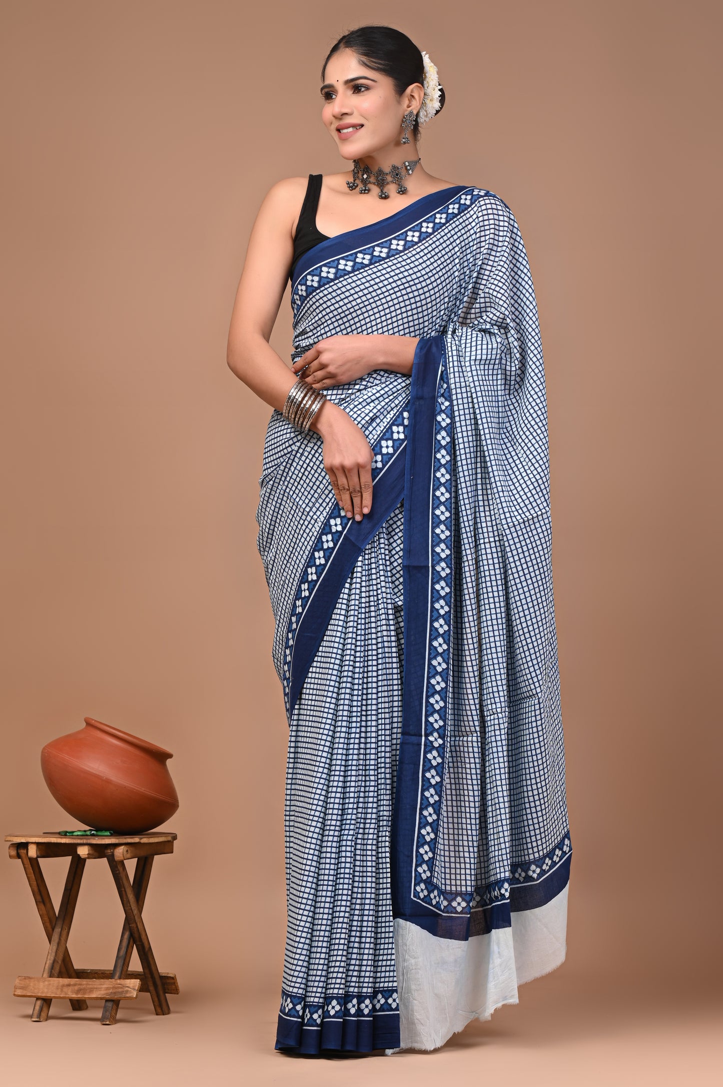 Printed Pure Cotton Mulmul Saree With Blouse