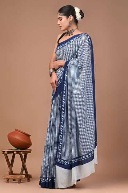 Printed Pure Cotton Mulmul Saree With Blouse