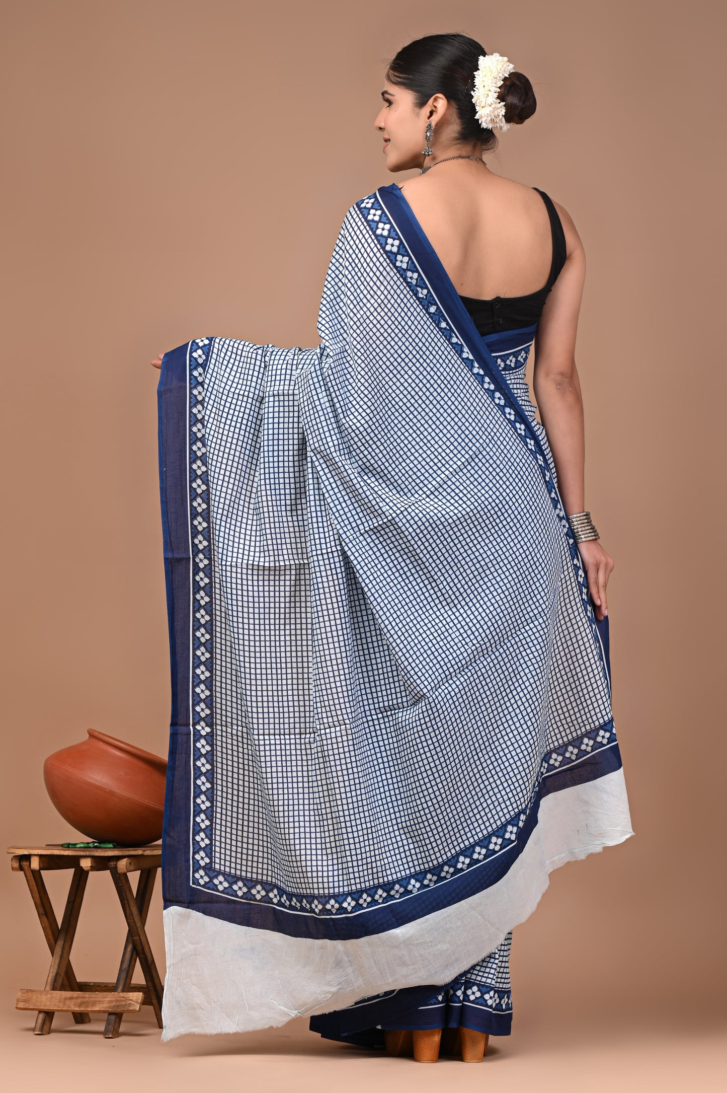 Printed Pure Cotton Mulmul Saree With Blouse