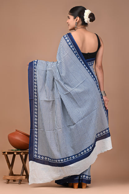 Printed Pure Cotton Mulmul Saree With Blouse