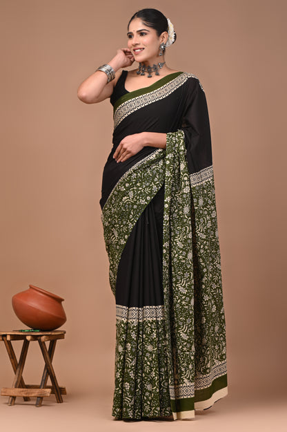 Printed Pure Cotton Mulmul Saree With Blouse