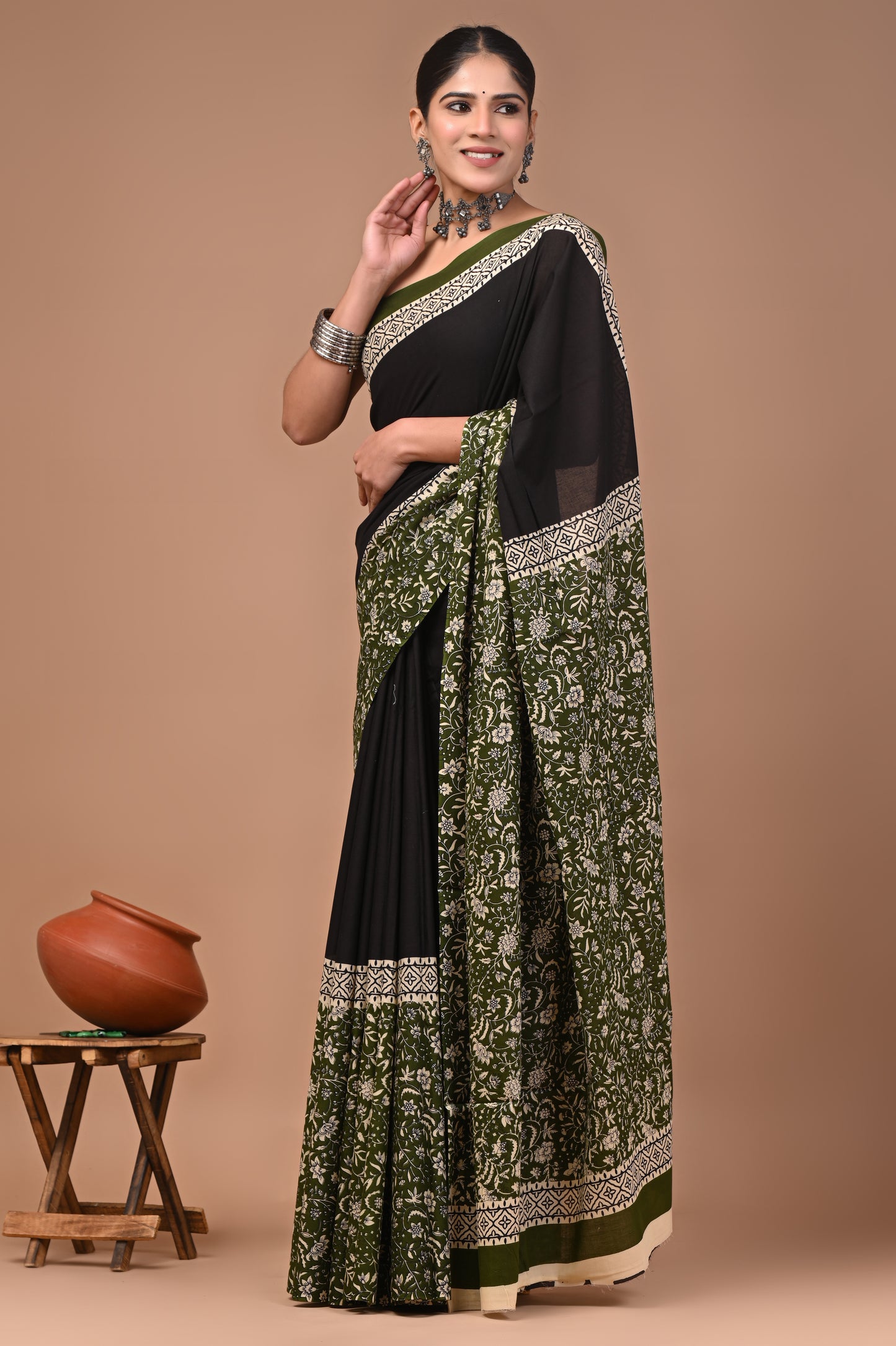 Printed Pure Cotton Mulmul Saree With Blouse