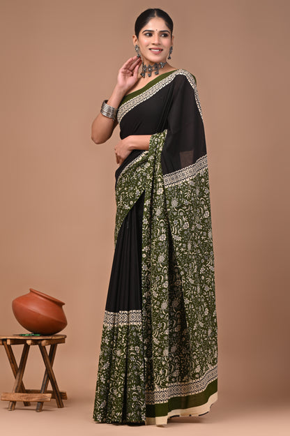 Printed Pure Cotton Mulmul Saree With Blouse