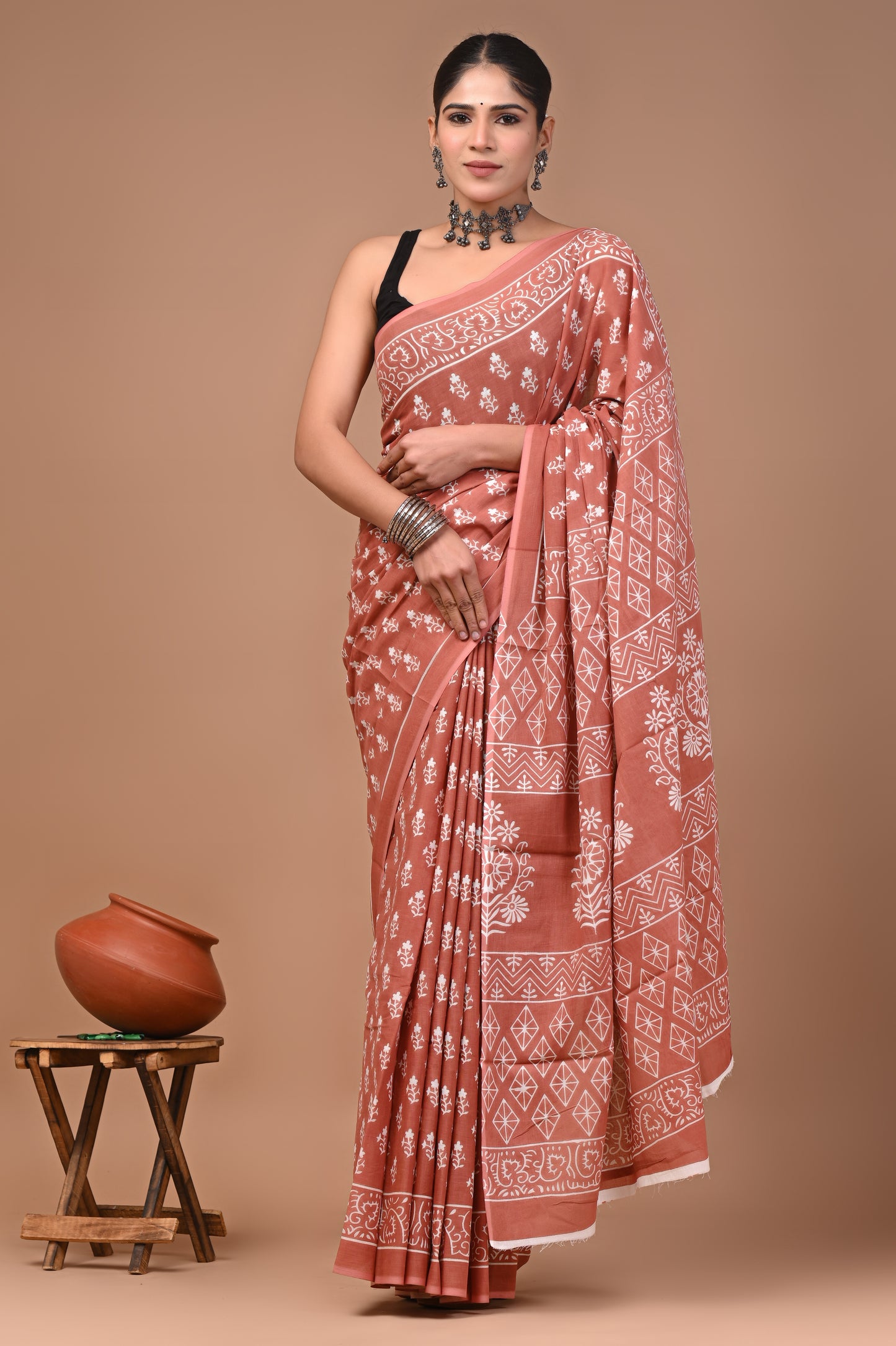 Printed Pure Cotton Mulmul Saree With Blouse