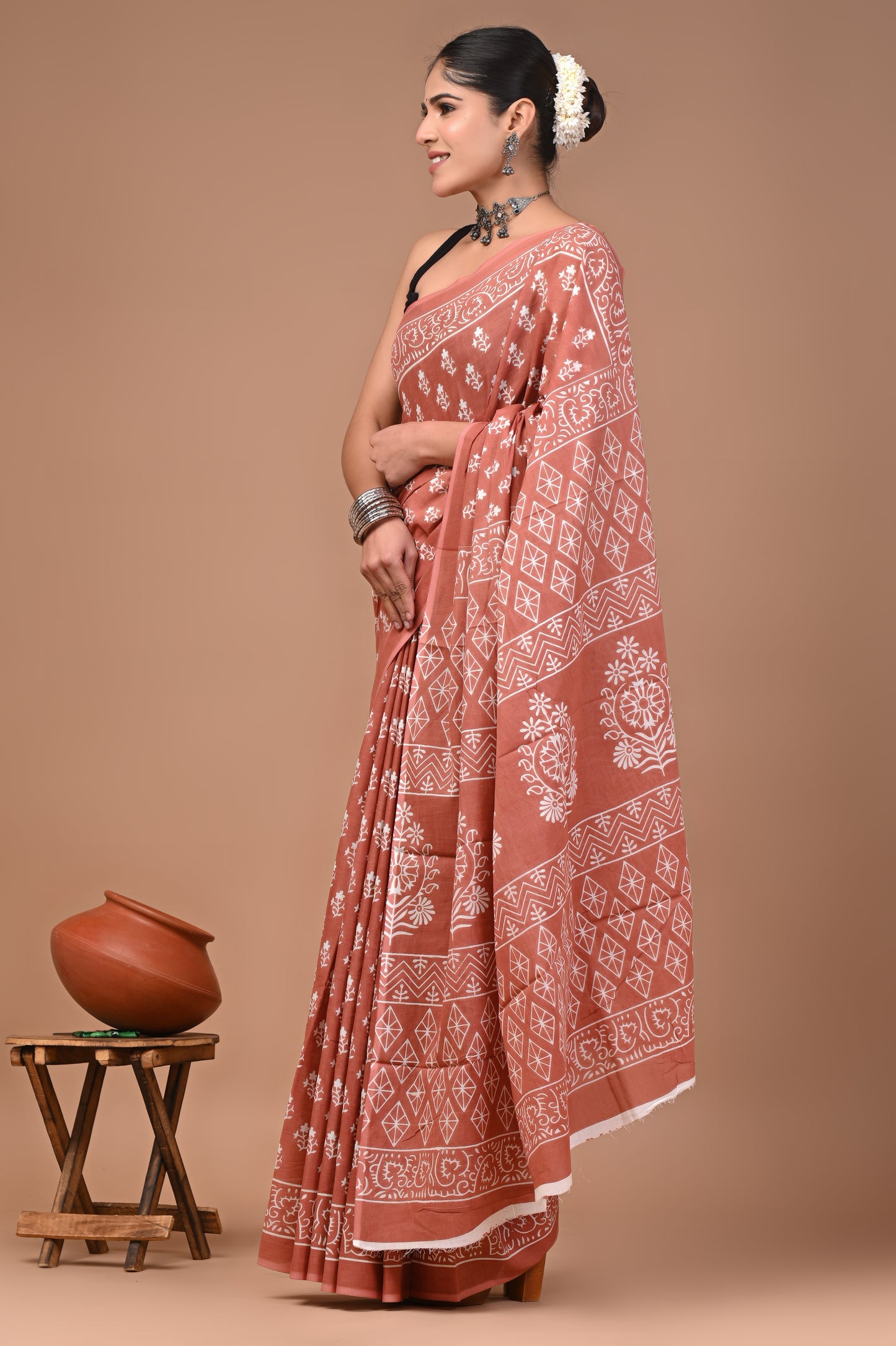 Printed Pure Cotton Mulmul Saree With Blouse