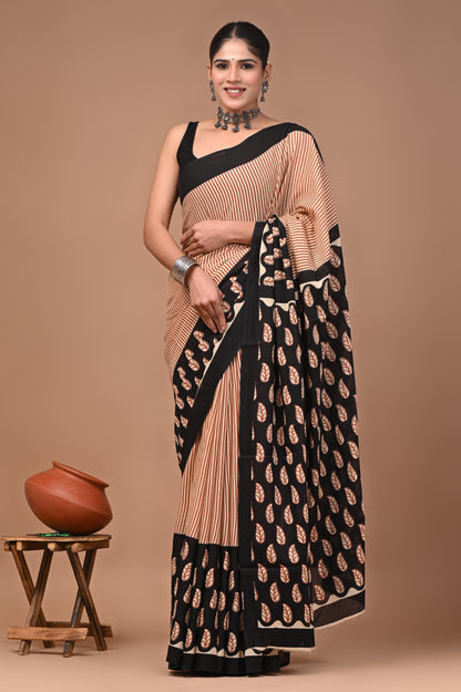 Printed Pure Cotton Mulmul Saree With Blouse