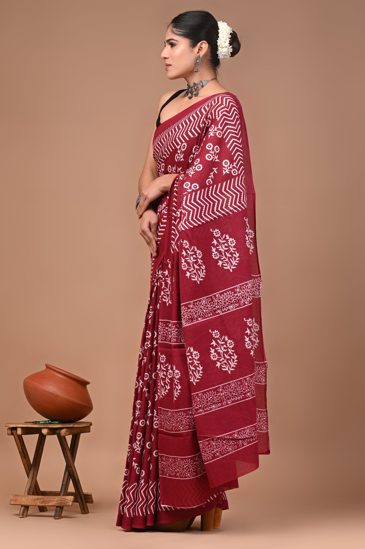 Printed Pure Cotton Mulmul Saree With Blouse