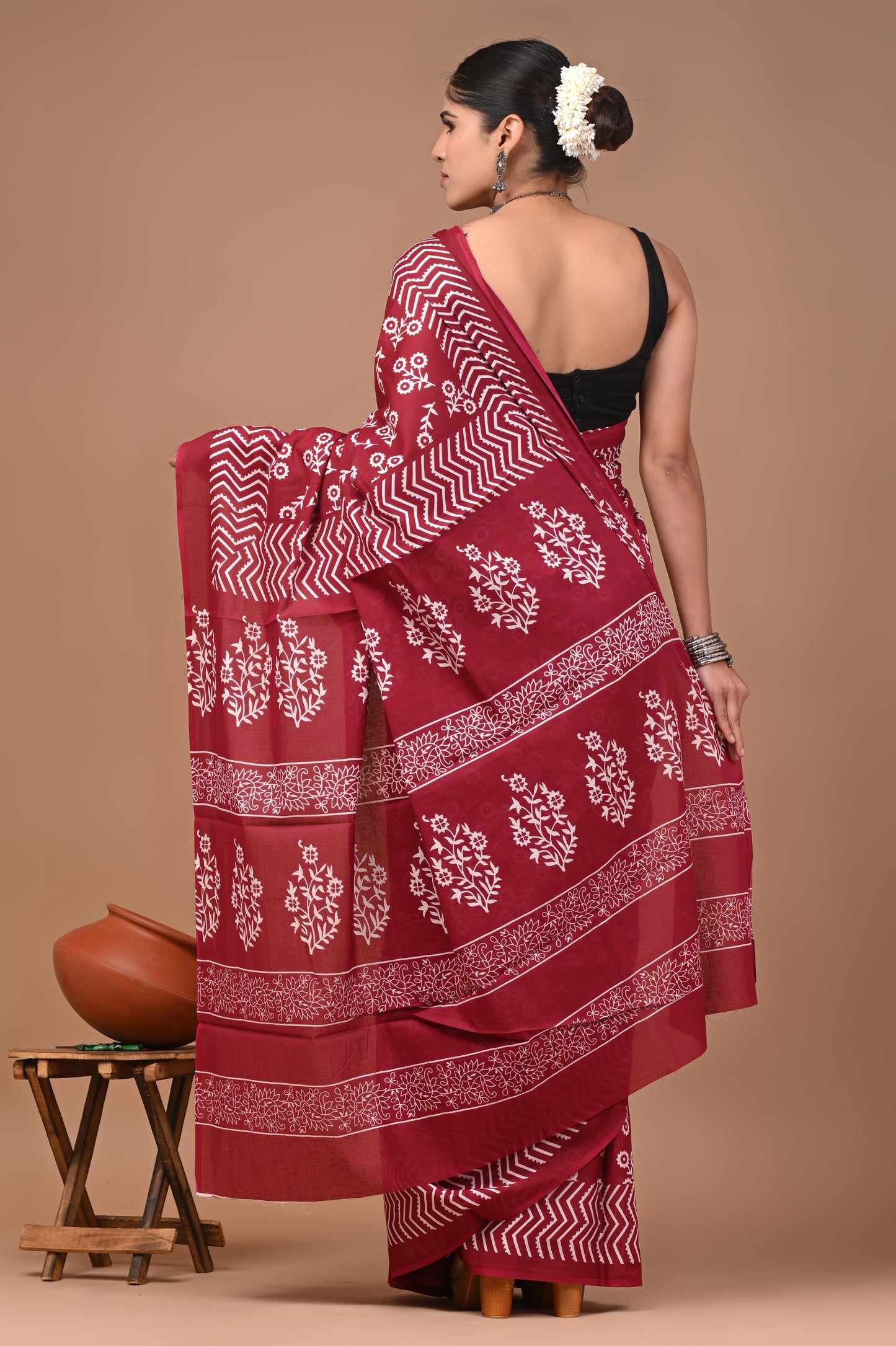 Printed Pure Cotton Mulmul Saree With Blouse