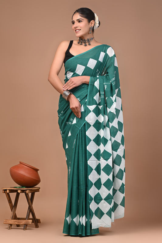 Printed Pure Cotton Mulmul Saree With Blouse
