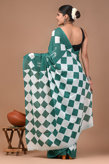 Printed Pure Cotton Mulmul Saree With Blouse