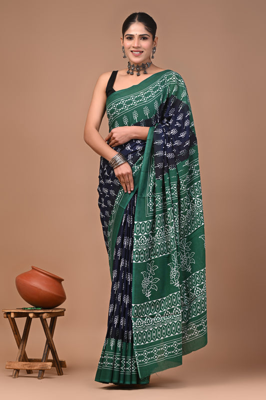 Printed Pure Cotton Mulmul Saree With Blouse