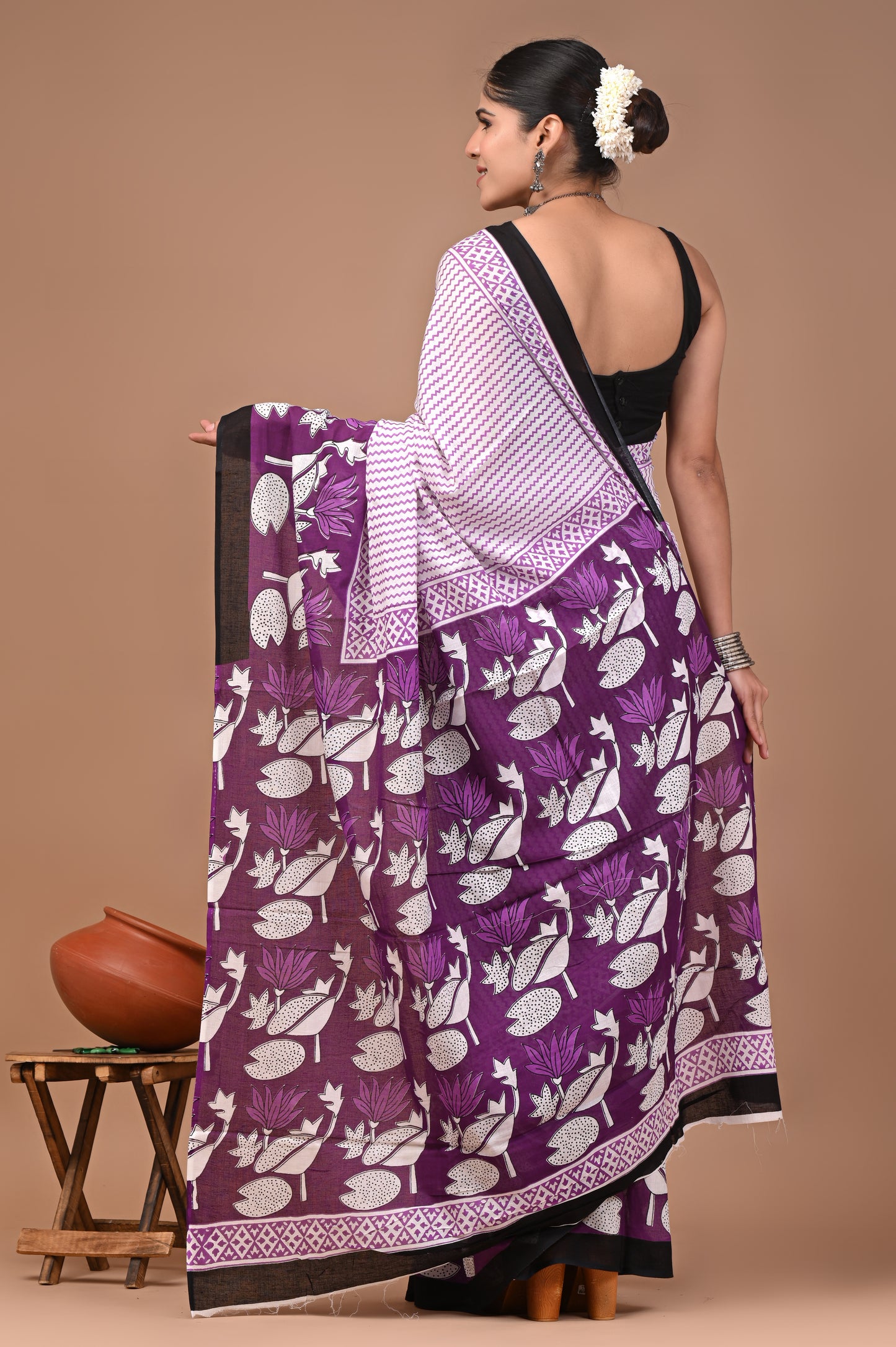 Printed Pure Cotton Mulmul Saree With Blouse