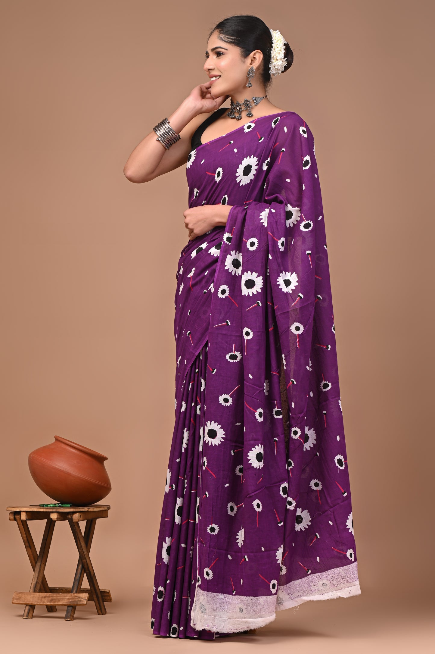 Printed Pure Cotton Mulmul Saree With Blouse