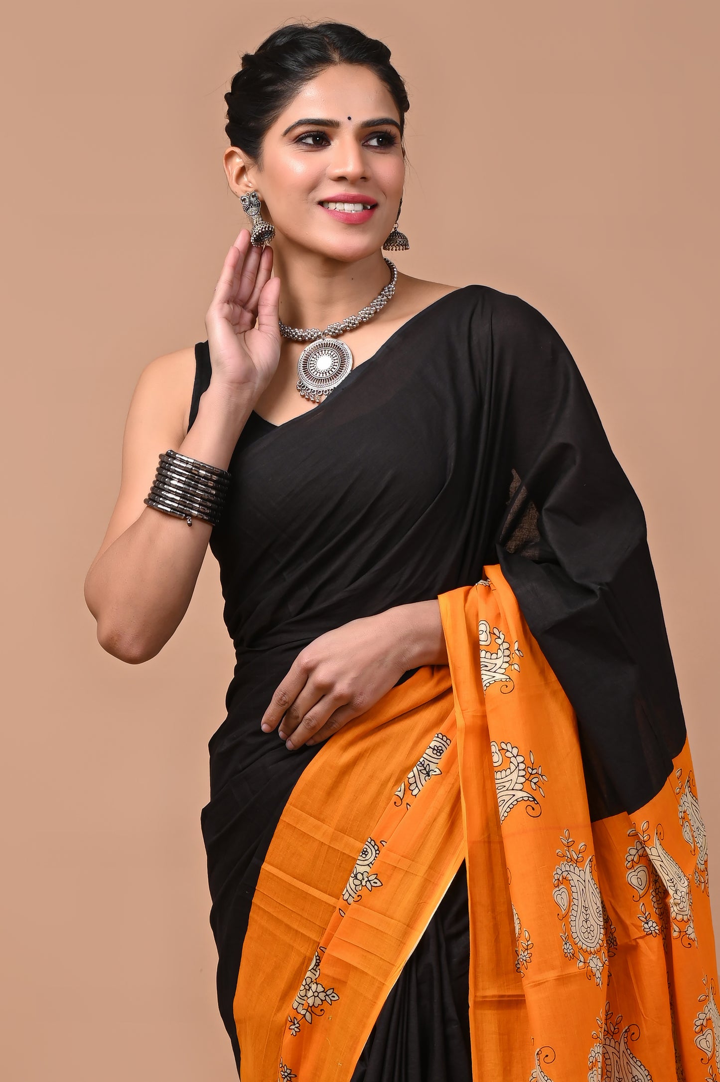 Printed Pure Cotton Mulmul Saree With Blouse