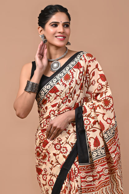 Printed Pure Cotton Mulmul Saree With Blouse