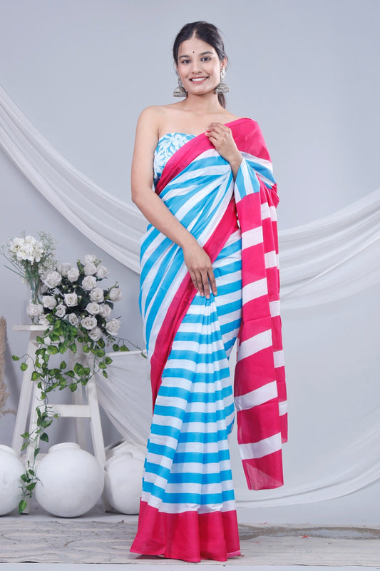 Printed Pure Cotton Mulmul Saree With Blouse