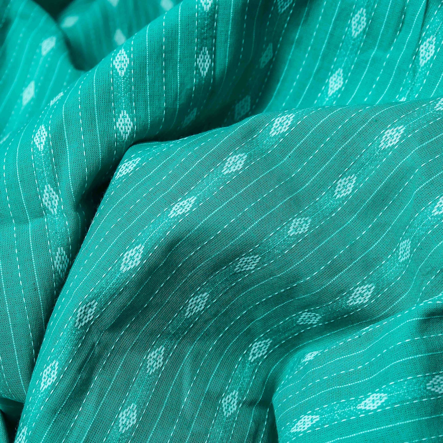 Turquoise Pure Cotton Kantha Work Kurta Fabric (2.5 Meters) | and Plain Dyed Cotton Pyjama (2.5 Meters) | Unstitched Combo Set