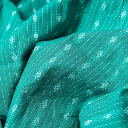 Turquoise Pure Cotton Kantha Work Kurta Fabric (2.5 Meters) | and Plain Dyed Cotton Pyjama (2.5 Meters) | Unstitched Combo Set