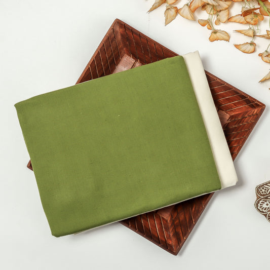 Airy Linen  Mehndi Green Kurta Fabric With Plain Dyed Pure Cotton Pyjama