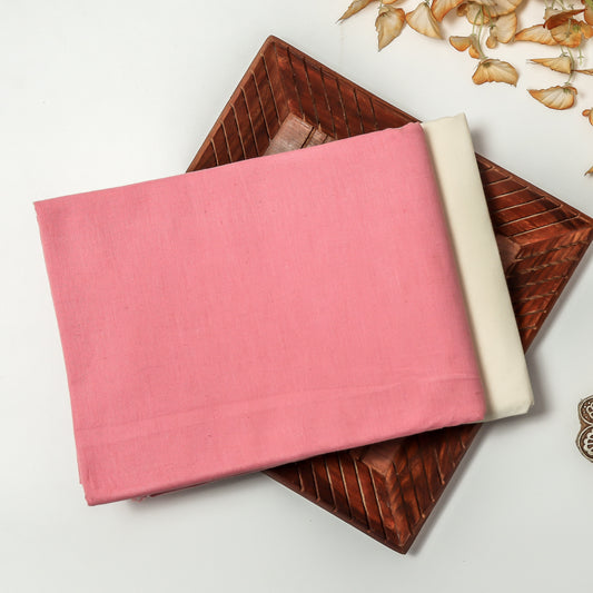 Airy Linen Baby Pink Kurta Fabric With Plain Dyed Pure Cotton Pyjama