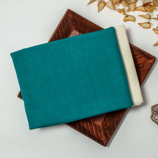 Airy Linen Turquoise Kurta Fabric With Plain Dyed Pure Cotton Pyjama