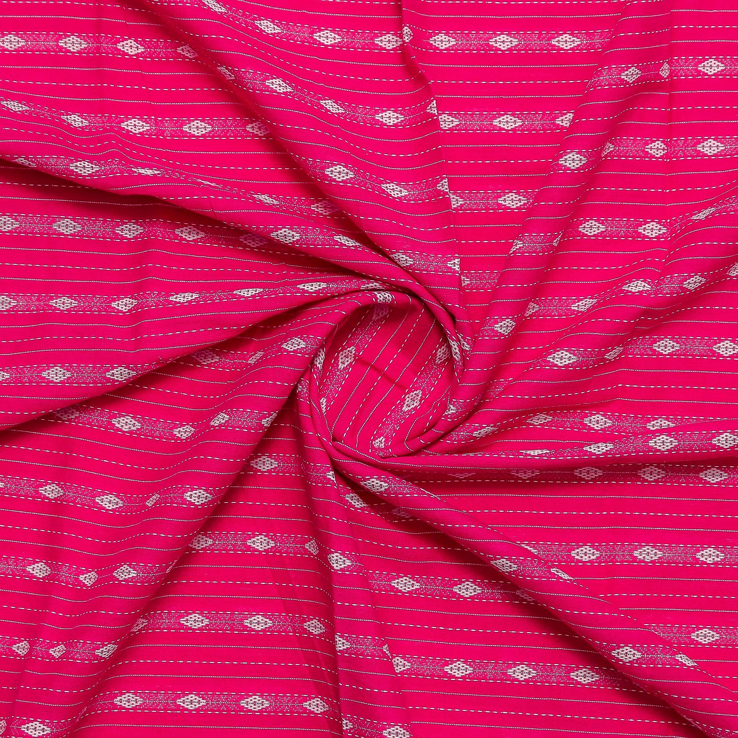 Hot Pink Pure Cotton Kantha Work Kurta Fabric (2.5 Meters) | and Plain Dyed Cotton Pyjama (2.5 Meters) | Unstitched Combo Set