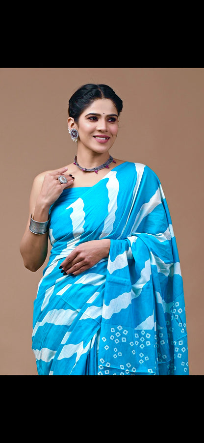 Printed Pure Cotton Mulmul Saree With Blouse