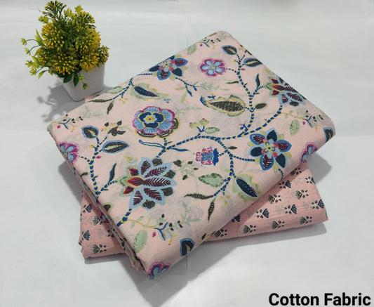 Light Pink Printed Pure Cotton Combo Fabric set