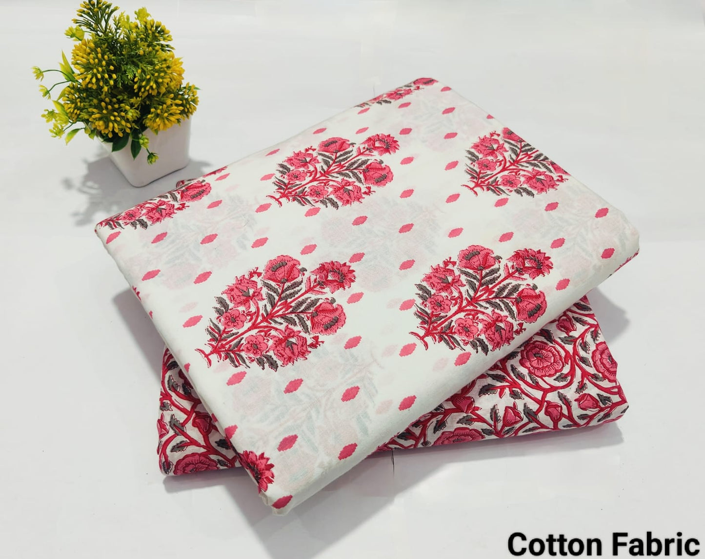 Red Flower Printed Pure Cotton Combo Fabric set