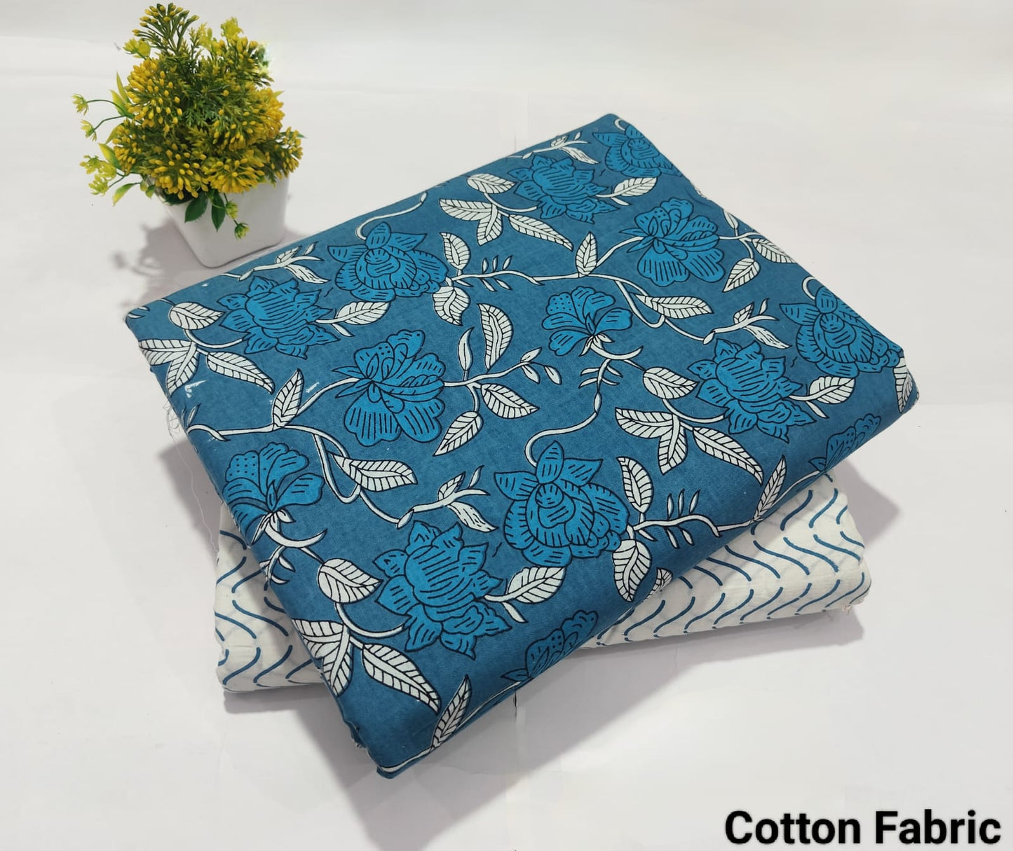 Blue Flower Printed Pure Cotton Combo Fabric set