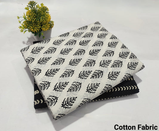 White Printed Pure Cotton Combo Fabric set