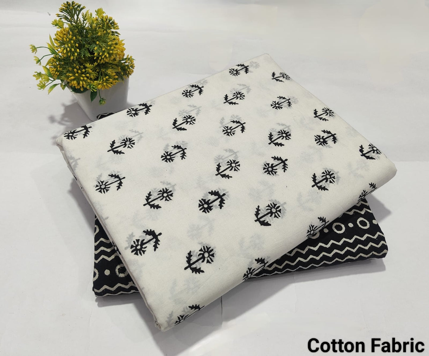 White Printed Pure Cotton Combo Fabric set