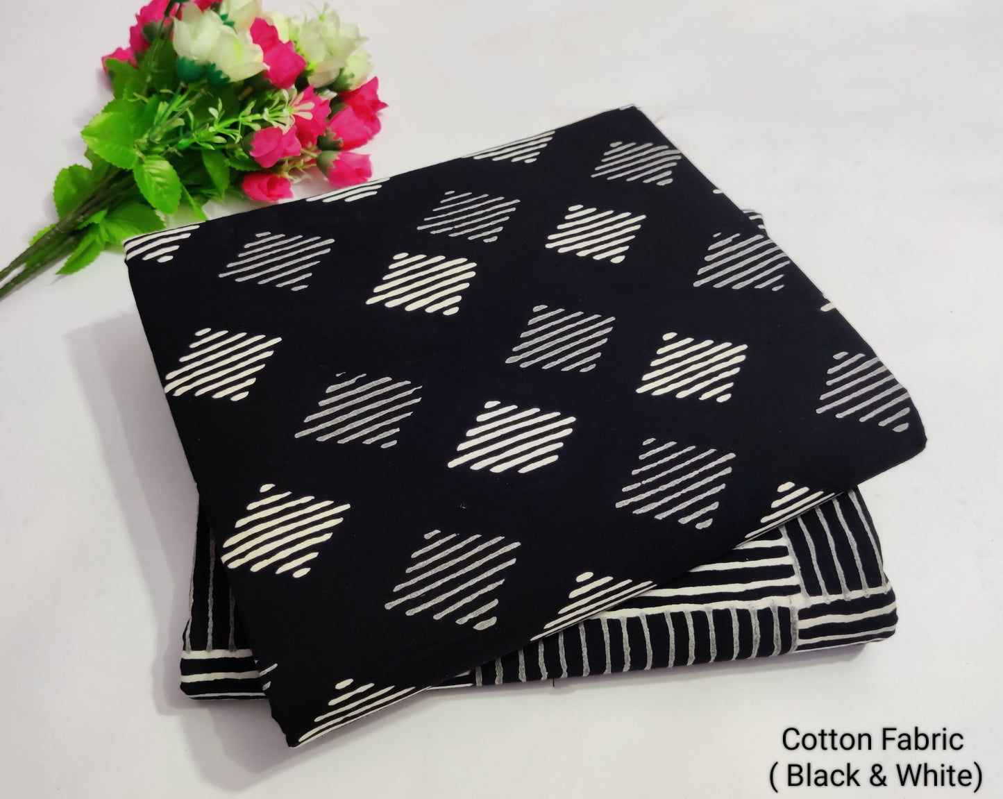 Black and white Printed Pure Cotton Combo Fabric set
