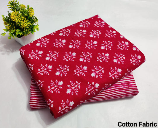 Red Printed Pure Cotton Combo Fabric set