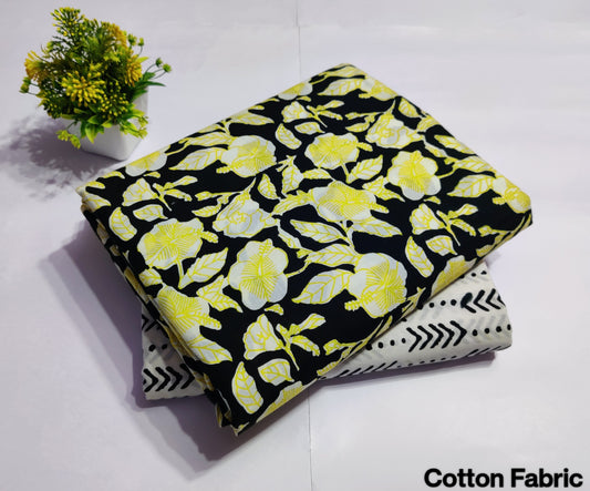 Flower Block Printed Pure Cotton Combo Fabric set