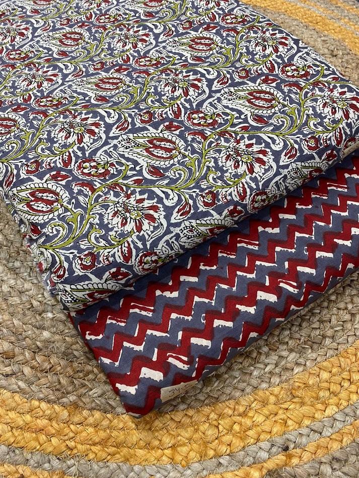 Flower Printed Pure Cotton Combo Fabric set – Rajasthan Fabric And Textiles