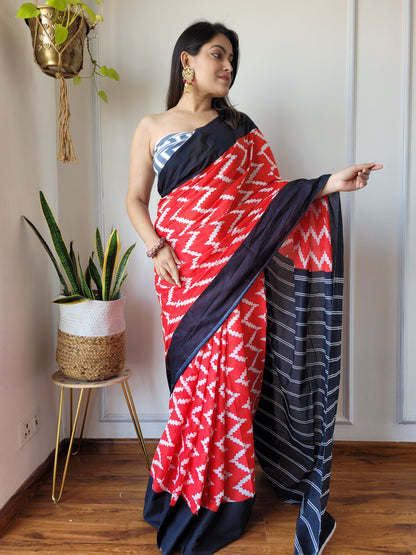 Jaipuri Printed Pure Cotton Mulmul Saree With Blouse