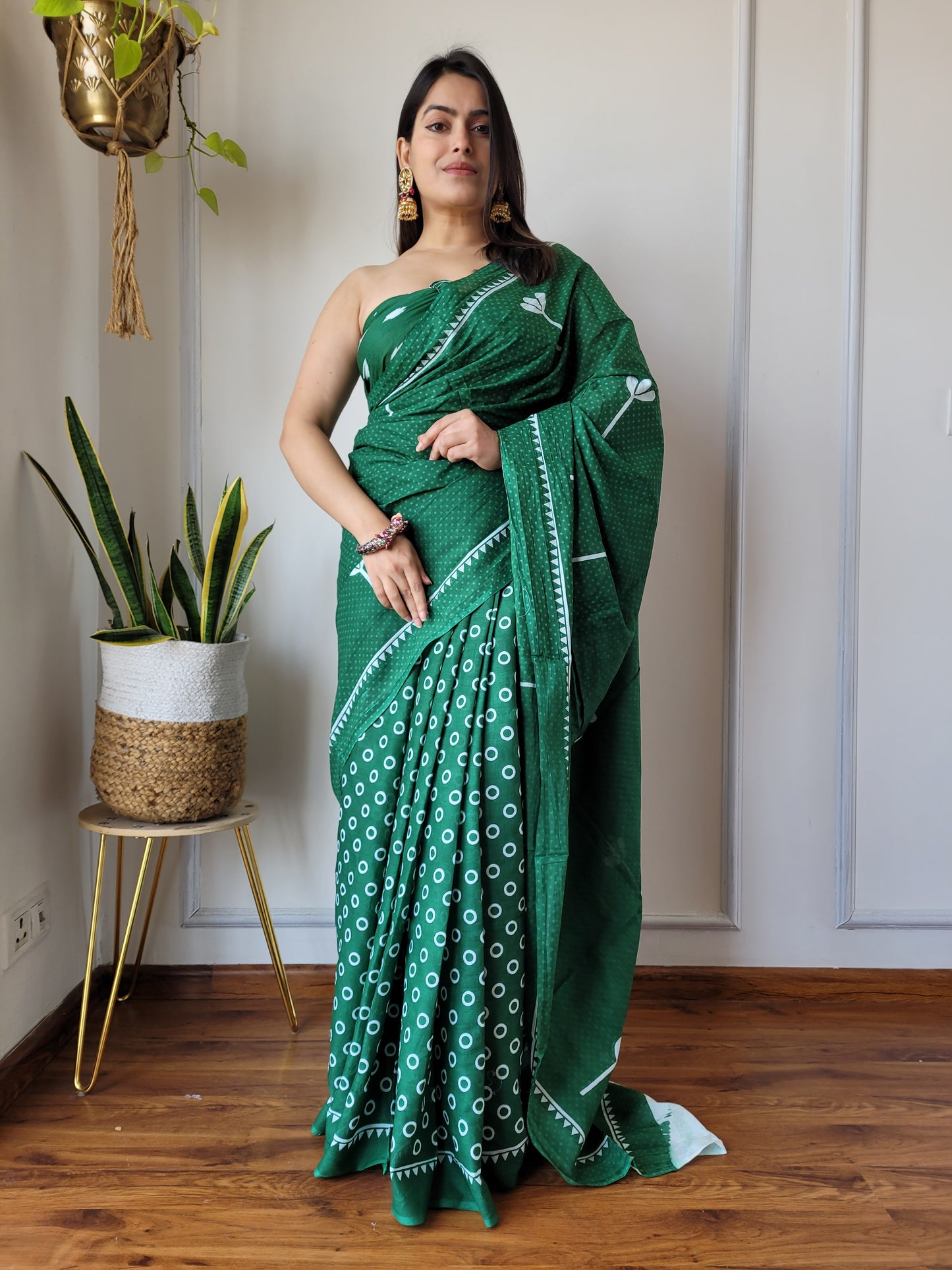 Jaipuri Printed Pure Cotton Mulmul Saree With Blouse