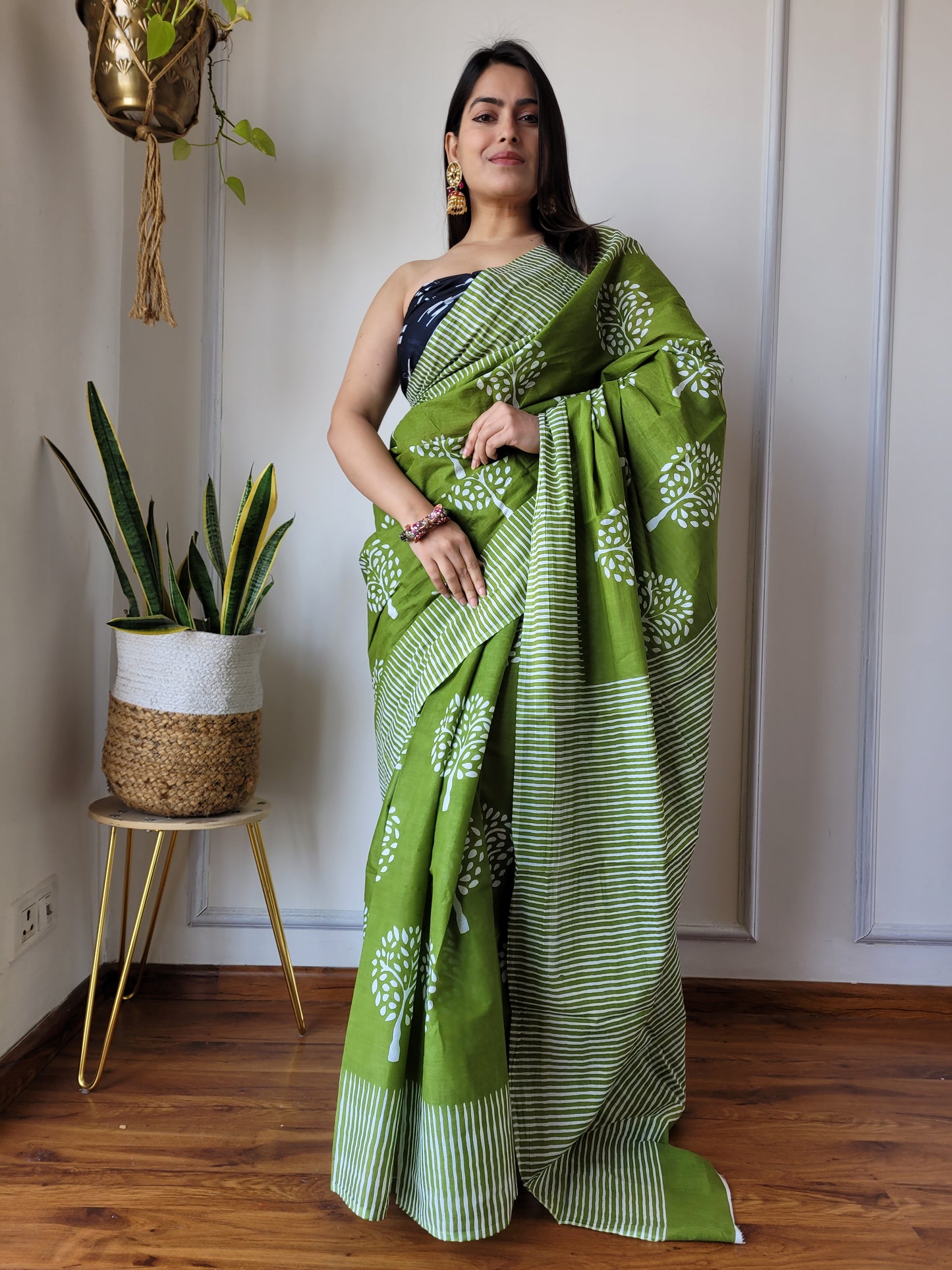 Jaipuri Printed Pure Cotton Mulmul Saree With Blouse