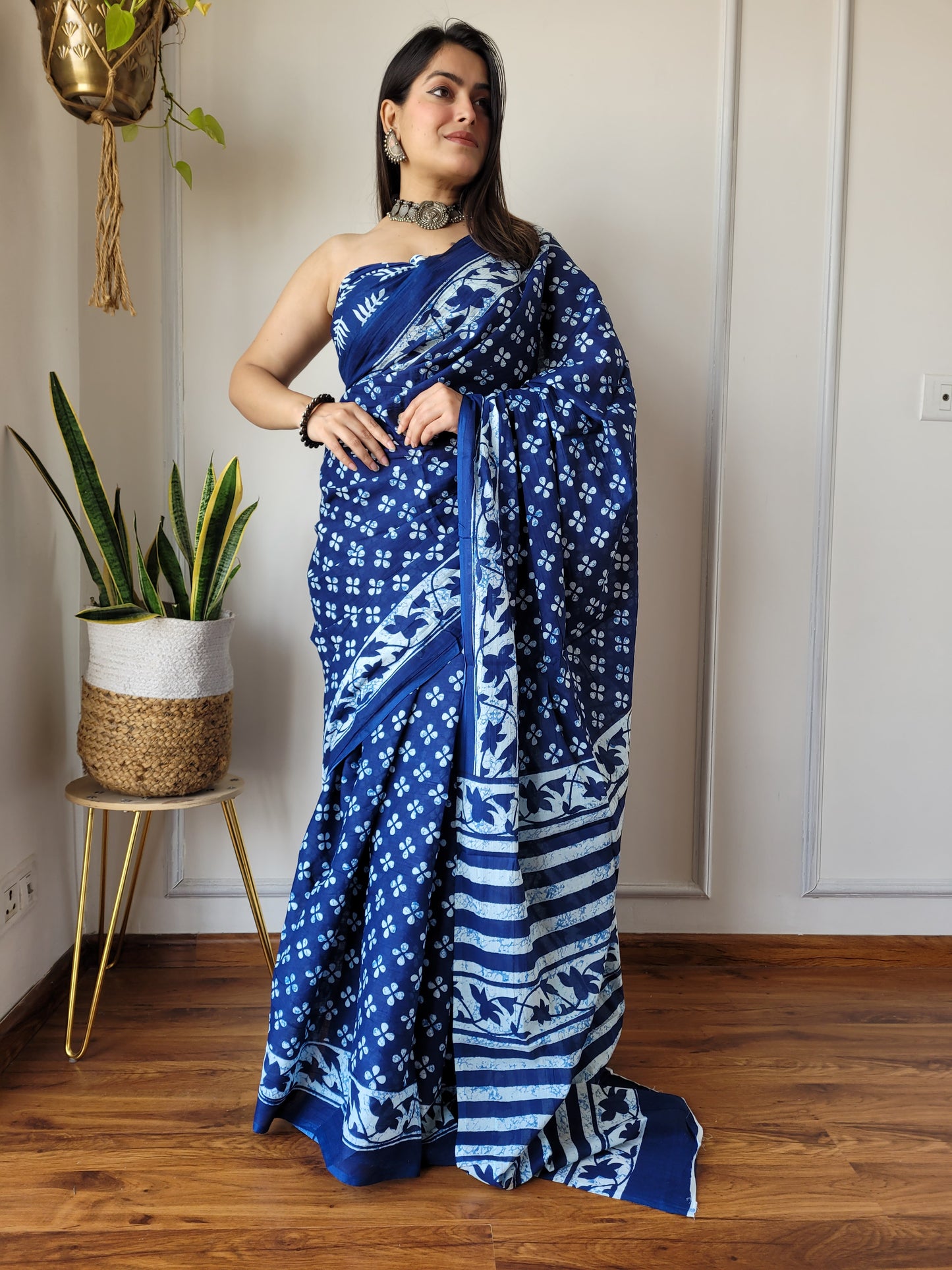 Jaipuri Printed Pure Cotton Mulmul Saree With Blouse