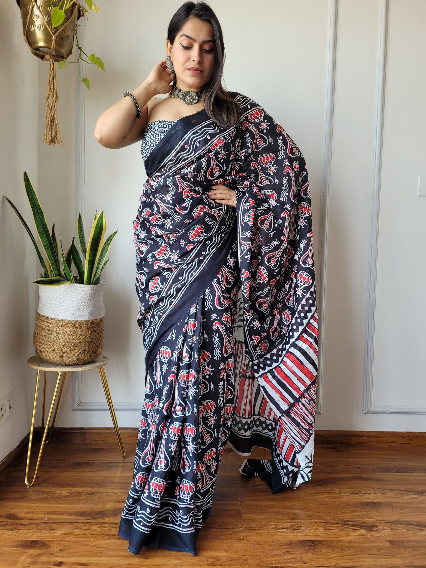 Jaipuri Printed Pure Cotton Mulmul Saree With Blouse