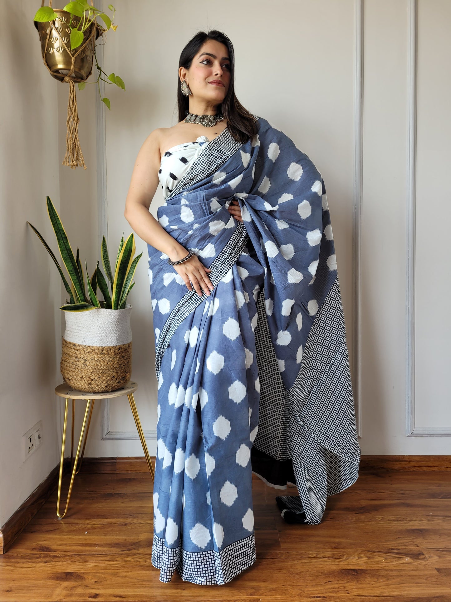 Jaipuri Printed Pure Cotton Mulmul Saree With Blouse