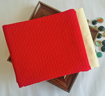 Pure Cotton Kantha Work Kurta Fabric (2.5 Meters) | and Plain Dyed Cotton Pyjama (2.5 Meters) | Unstitched Combo Set
