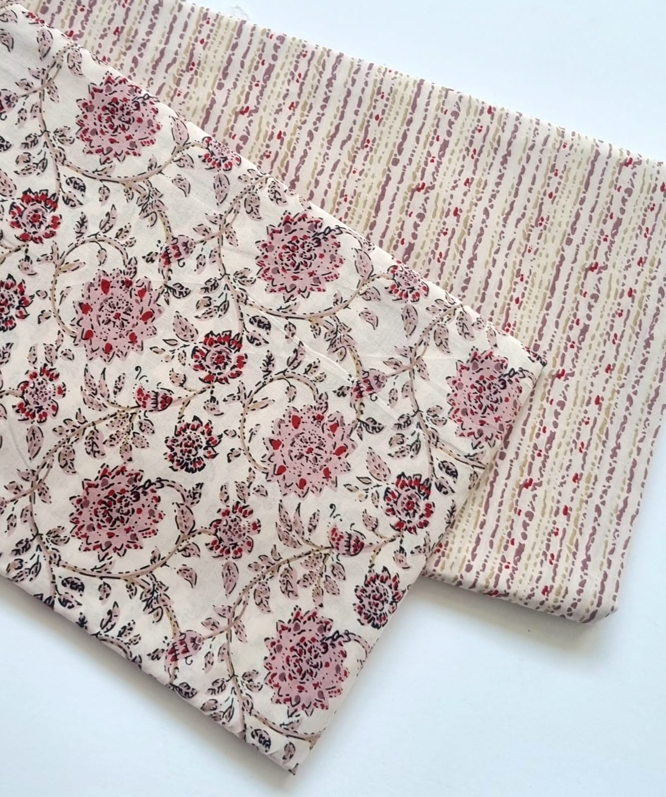 Cotton Kurta Fabric (2.5 Meters) | and Printed Cotton Pyjama (2.5 Meters) | Unstitched Combo Set