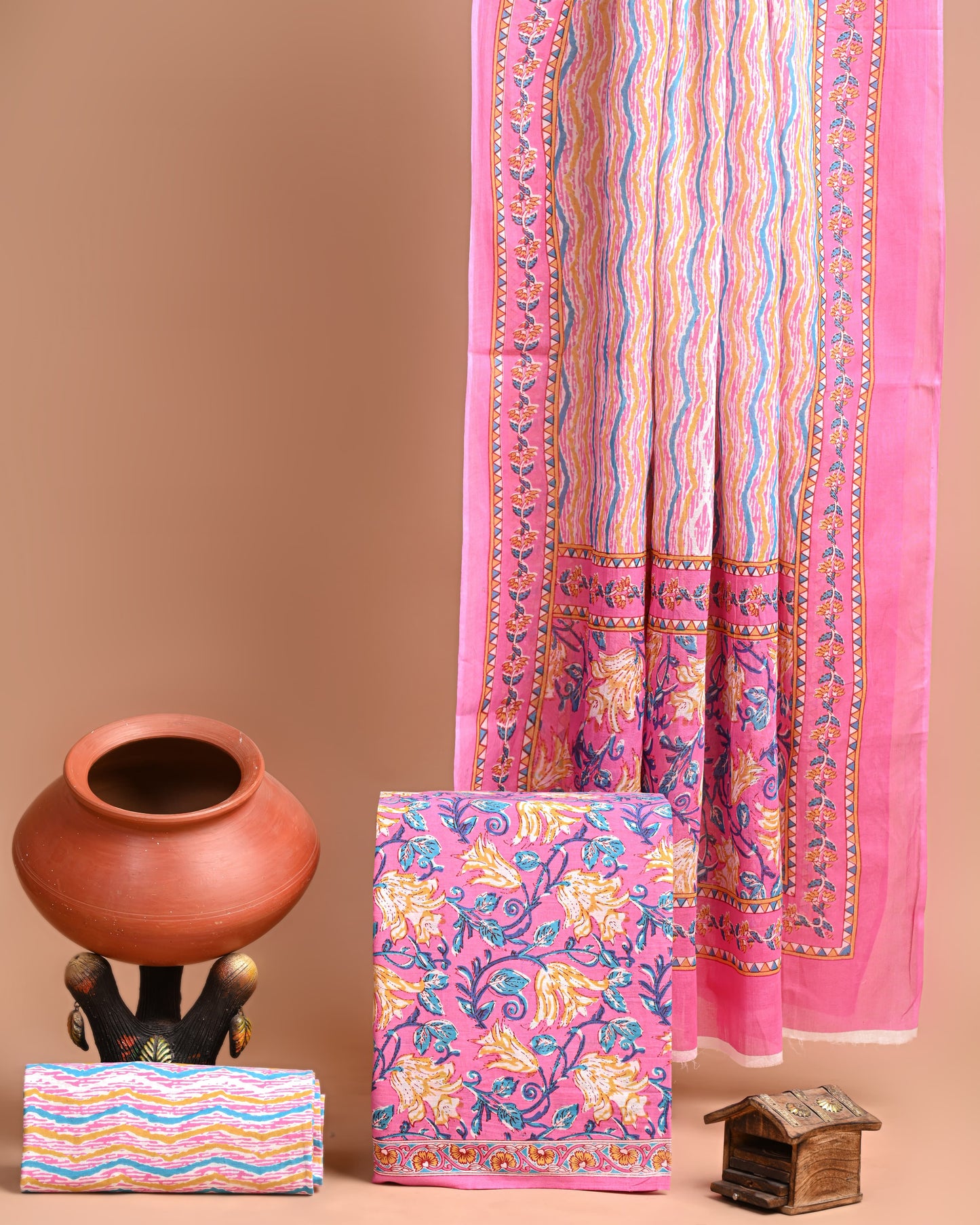 Designer Hand Block Print Pure Cotton Suit With Cotton Mulmul Dupatta